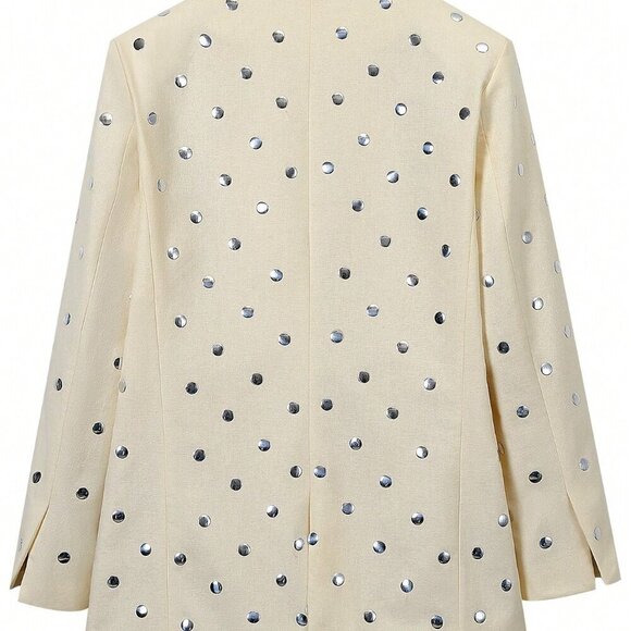 Beige Casual Women's Rivet Decoration Long Sleeve Blazer Coat - Picture 7 of 11